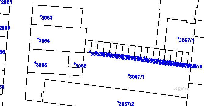 Parcela st. 3067/7 v KÚ Prostějov, Katastrální mapa