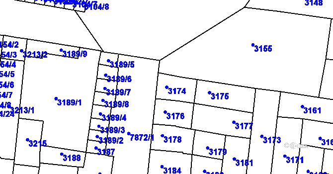 Parcela st. 3174 v KÚ Prostějov, Katastrální mapa