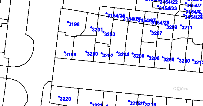 Parcela st. 3202 v KÚ Prostějov, Katastrální mapa