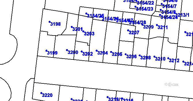 Parcela st. 3204 v KÚ Prostějov, Katastrální mapa