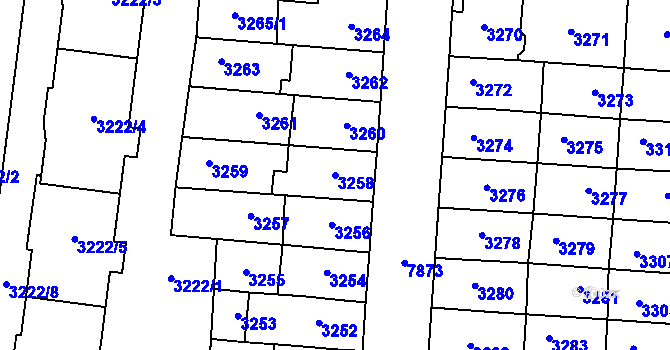 Parcela st. 3258 v KÚ Prostějov, Katastrální mapa