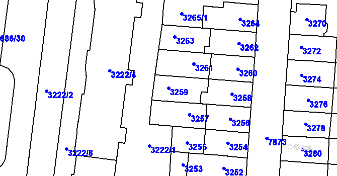 Parcela st. 3259 v KÚ Prostějov, Katastrální mapa