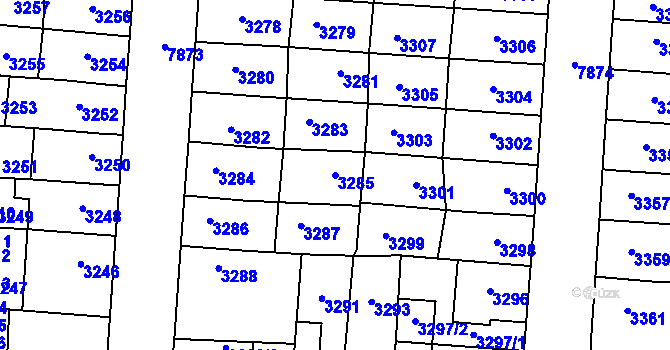Parcela st. 3285 v KÚ Prostějov, Katastrální mapa