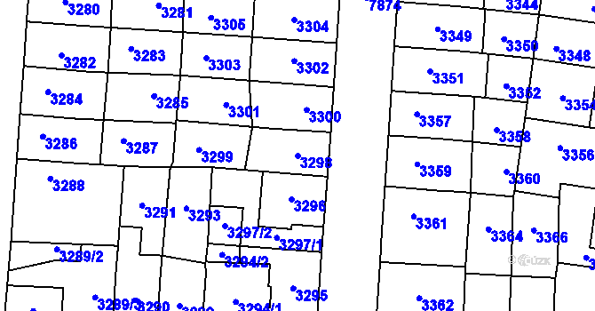 Parcela st. 3298 v KÚ Prostějov, Katastrální mapa