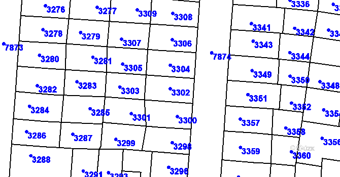 Parcela st. 3302 v KÚ Prostějov, Katastrální mapa