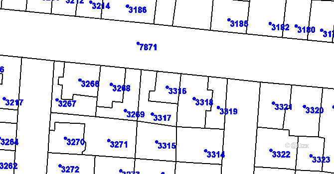 Parcela st. 3316 v KÚ Prostějov, Katastrální mapa