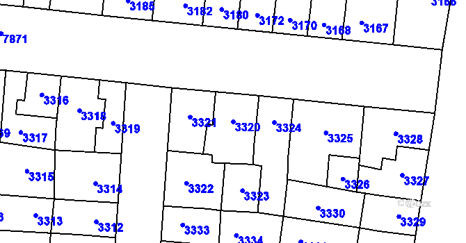 Parcela st. 3320 v KÚ Prostějov, Katastrální mapa