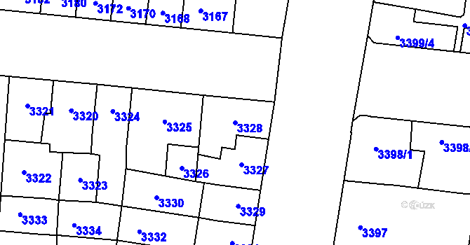 Parcela st. 3328 v KÚ Prostějov, Katastrální mapa