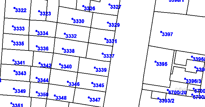 Parcela st. 3337 v KÚ Prostějov, Katastrální mapa