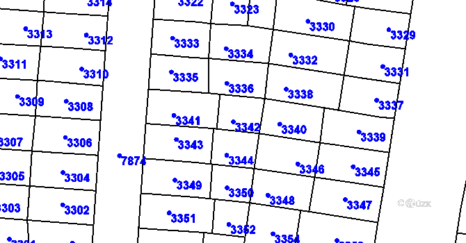 Parcela st. 3342 v KÚ Prostějov, Katastrální mapa