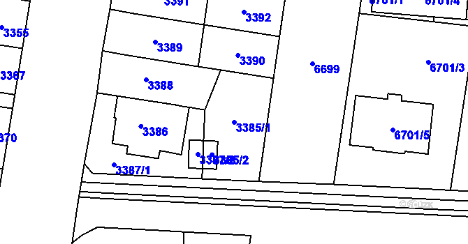 Parcela st. 3385/1 v KÚ Prostějov, Katastrální mapa