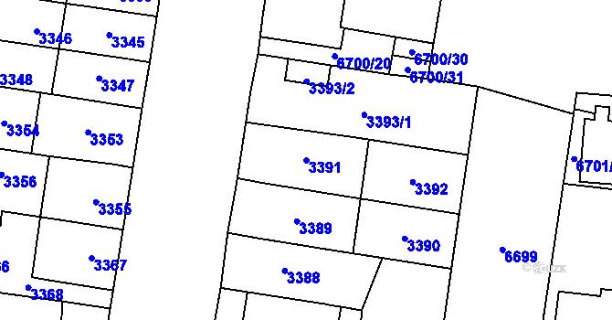 Parcela st. 3391 v KÚ Prostějov, Katastrální mapa
