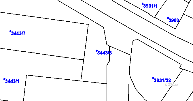 Parcela st. 3443/6 v KÚ Prostějov, Katastrální mapa