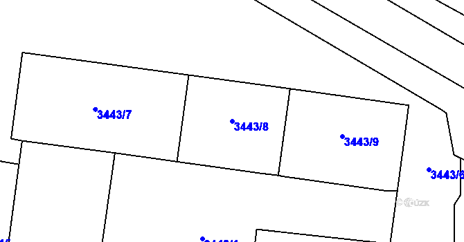 Parcela st. 3443/8 v KÚ Prostějov, Katastrální mapa