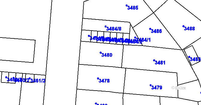 Parcela st. 3480 v KÚ Prostějov, Katastrální mapa