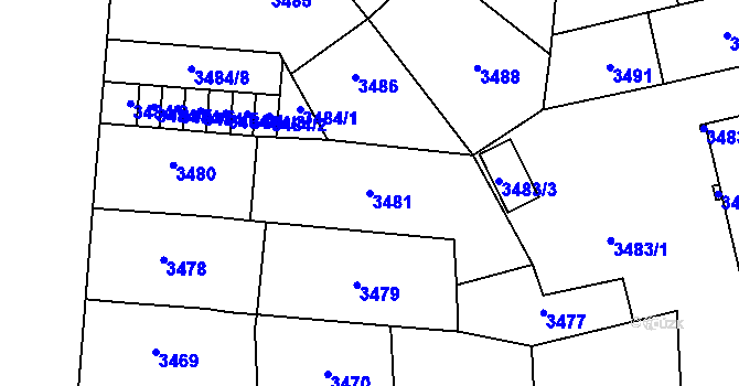 Parcela st. 3481 v KÚ Prostějov, Katastrální mapa