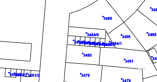 Parcela st. 3484/7 v KÚ Prostějov, Katastrální mapa