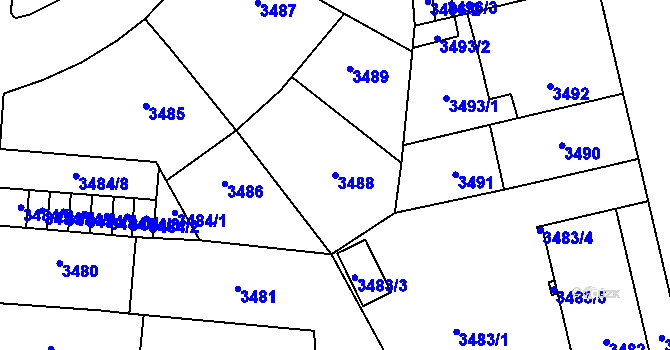 Parcela st. 3488 v KÚ Prostějov, Katastrální mapa