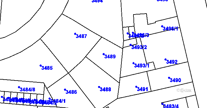 Parcela st. 3489 v KÚ Prostějov, Katastrální mapa