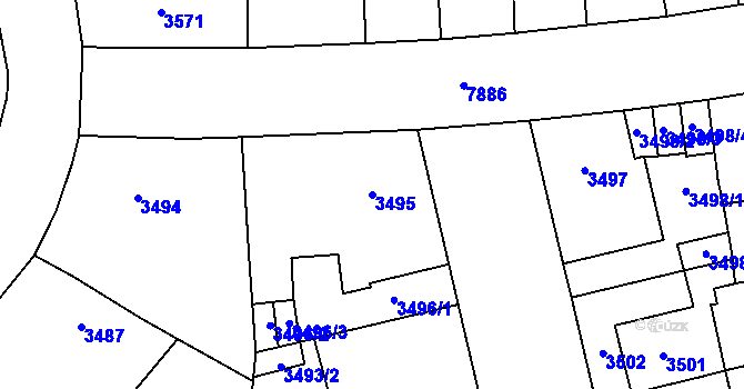 Parcela st. 3495 v KÚ Prostějov, Katastrální mapa