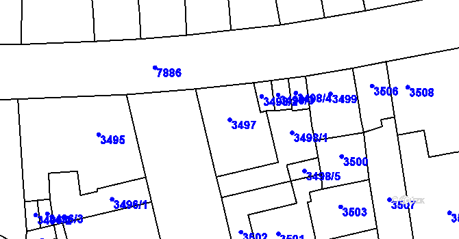 Parcela st. 3497 v KÚ Prostějov, Katastrální mapa