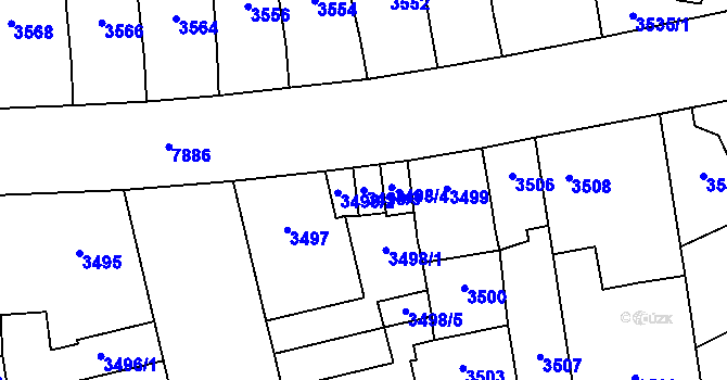 Parcela st. 3498/3 v KÚ Prostějov, Katastrální mapa
