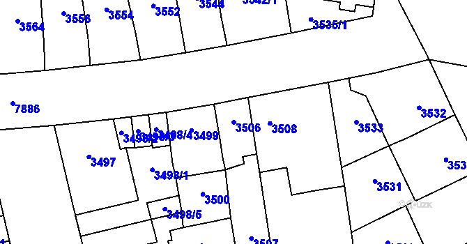 Parcela st. 3506 v KÚ Prostějov, Katastrální mapa