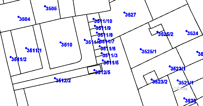 Parcela st. 3511/3 v KÚ Prostějov, Katastrální mapa