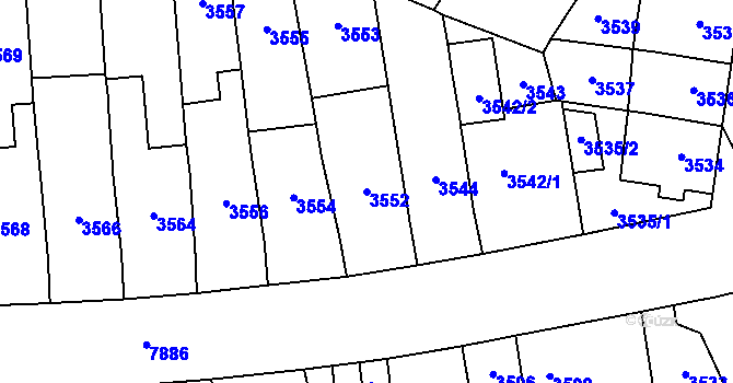 Parcela st. 3552 v KÚ Prostějov, Katastrální mapa