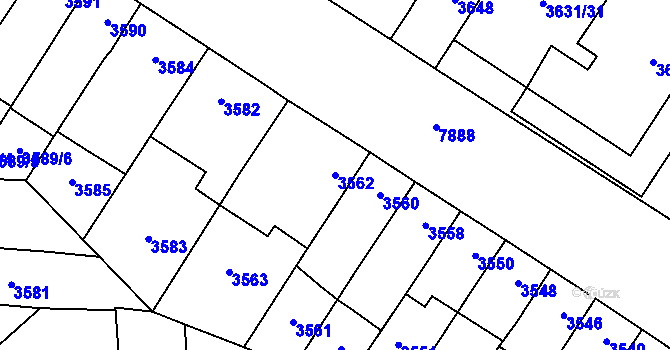 Parcela st. 3562 v KÚ Prostějov, Katastrální mapa