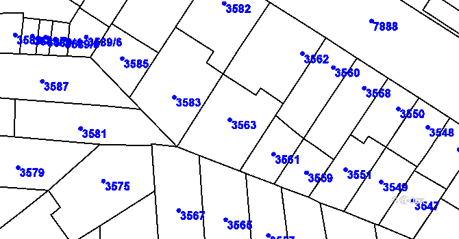 Parcela st. 3563 v KÚ Prostějov, Katastrální mapa