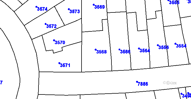Parcela st. 3568 v KÚ Prostějov, Katastrální mapa