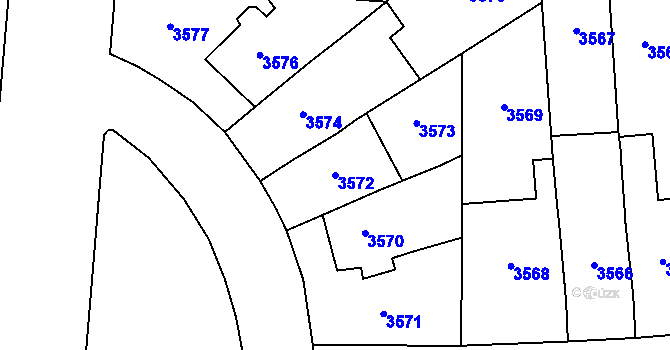 Parcela st. 3572 v KÚ Prostějov, Katastrální mapa