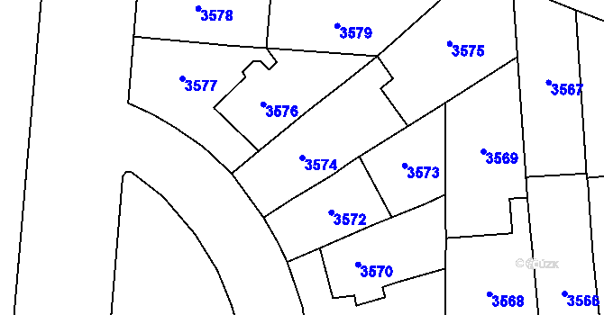 Parcela st. 3574 v KÚ Prostějov, Katastrální mapa