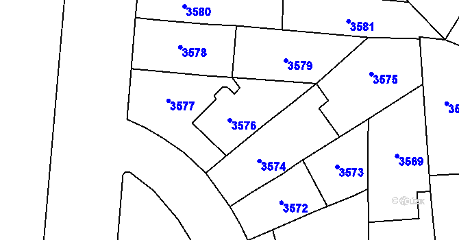 Parcela st. 3576 v KÚ Prostějov, Katastrální mapa