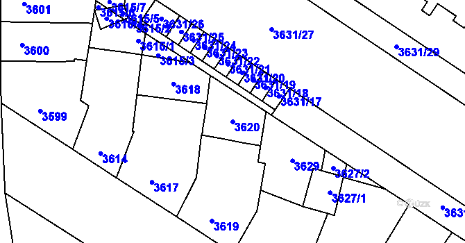 Parcela st. 3620 v KÚ Prostějov, Katastrální mapa