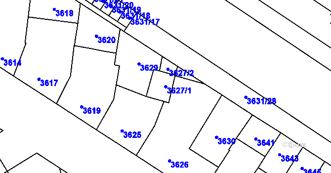 Parcela st. 3627/1 v KÚ Prostějov, Katastrální mapa