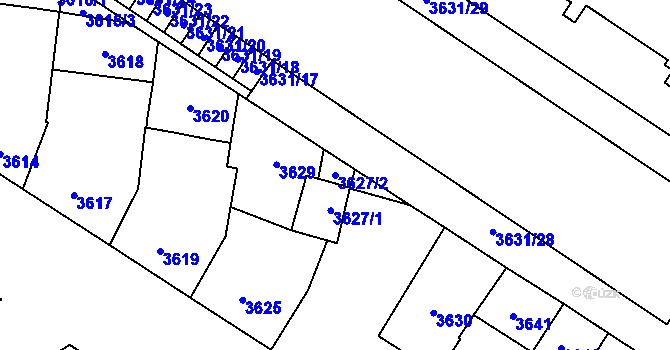 Parcela st. 3627/2 v KÚ Prostějov, Katastrální mapa