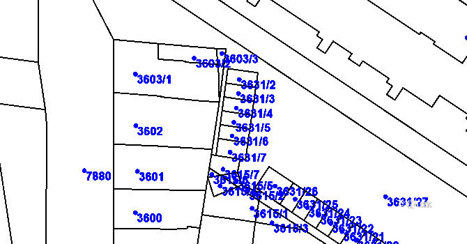 Parcela st. 3631/5 v KÚ Prostějov, Katastrální mapa