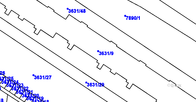 Parcela st. 3631/9 v KÚ Prostějov, Katastrální mapa
