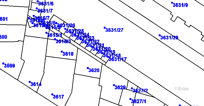 Parcela st. 3631/18 v KÚ Prostějov, Katastrální mapa