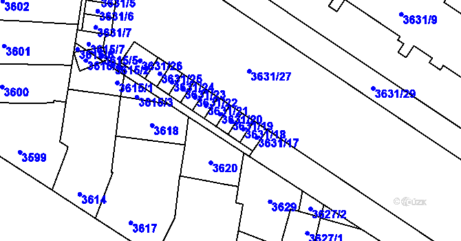 Parcela st. 3631/19 v KÚ Prostějov, Katastrální mapa