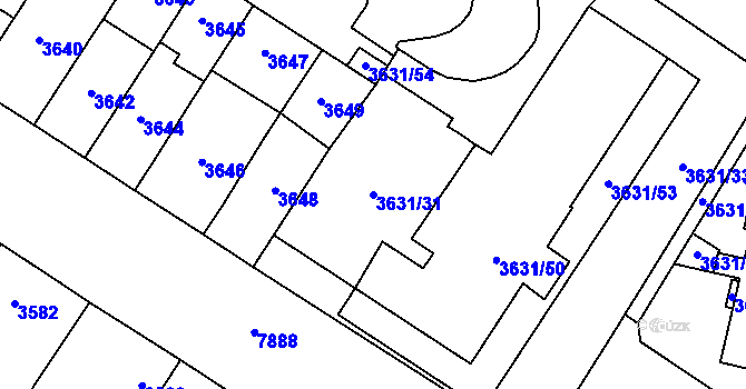 Parcela st. 3631/31 v KÚ Prostějov, Katastrální mapa