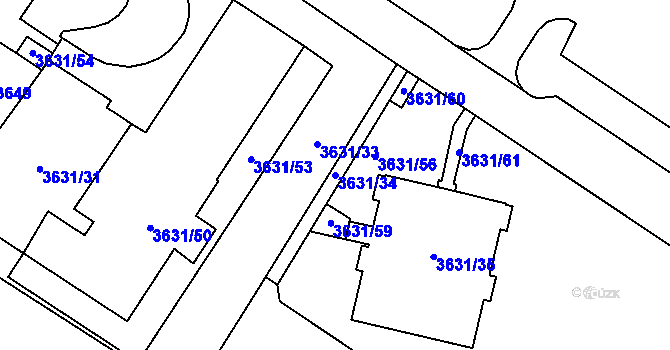 Parcela st. 3631/34 v KÚ Prostějov, Katastrální mapa