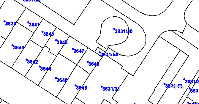 Parcela st. 3631/54 v KÚ Prostějov, Katastrální mapa