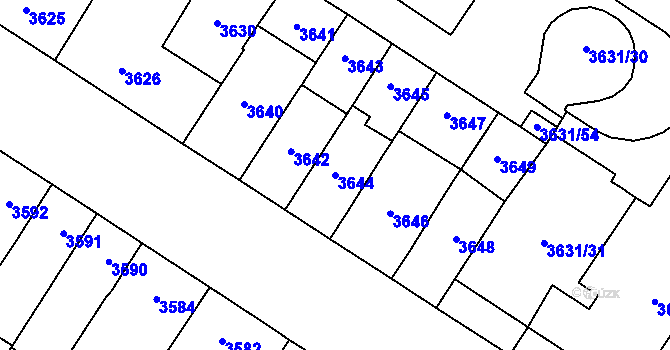 Parcela st. 3644 v KÚ Prostějov, Katastrální mapa