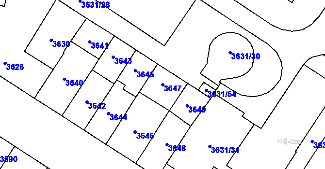 Parcela st. 3647 v KÚ Prostějov, Katastrální mapa