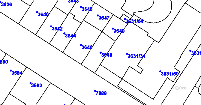Parcela st. 3648 v KÚ Prostějov, Katastrální mapa