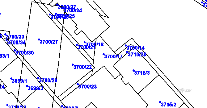 Parcela st. 3700/17 v KÚ Prostějov, Katastrální mapa