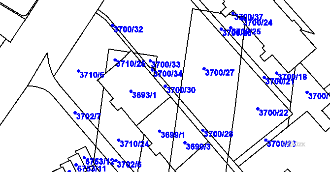 Parcela st. 3700/30 v KÚ Prostějov, Katastrální mapa